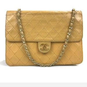 💯🔥Authentic vintage CHANEL SHOULDER BAG Matelasse Leather CC yellow mustard